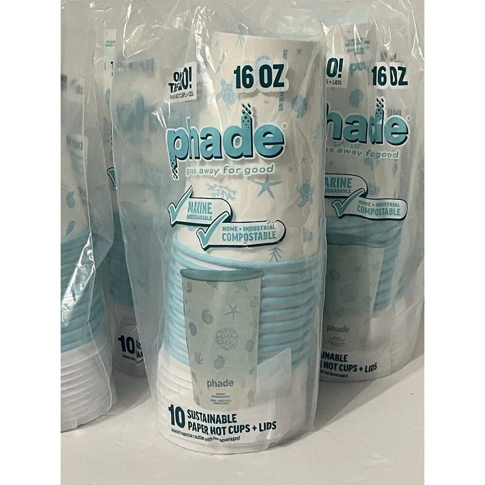 Lot Of 5 Biodegradable Ocean Theme paper Hot Cup 16oz Phade 50 Pc